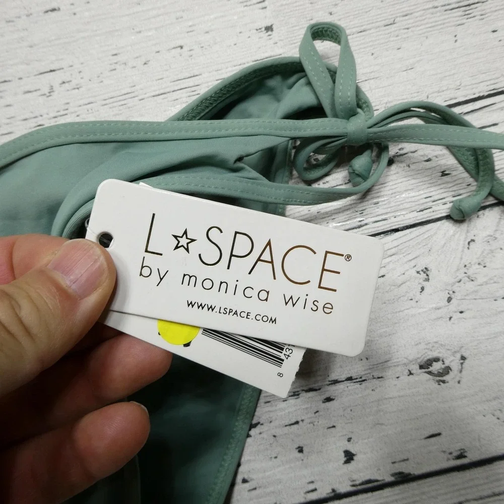 L Space‎ Bikini Bottom Womens Extra Small Green Tie Side Swimwear Made in USA XS